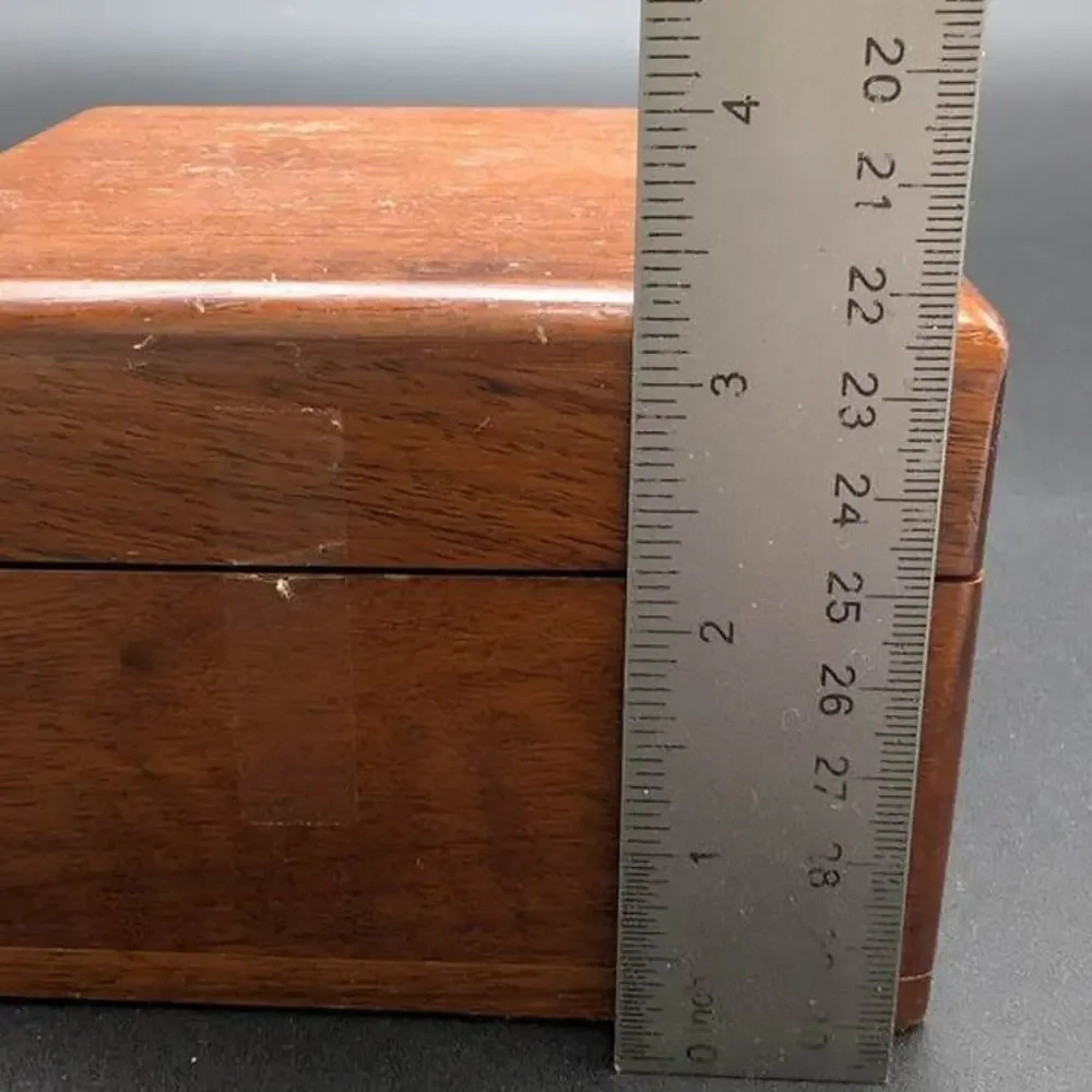 Vintage Walnut Box Decatur Industries Wood Brown DECC Velvet Lining Storage Boho
